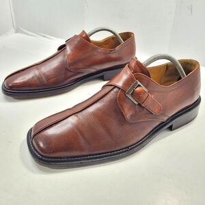 SAN REMO PLATINUM MONK STRAP DRESS SHOES MEN'S 9.5 BROWN MADE IN SPAIN